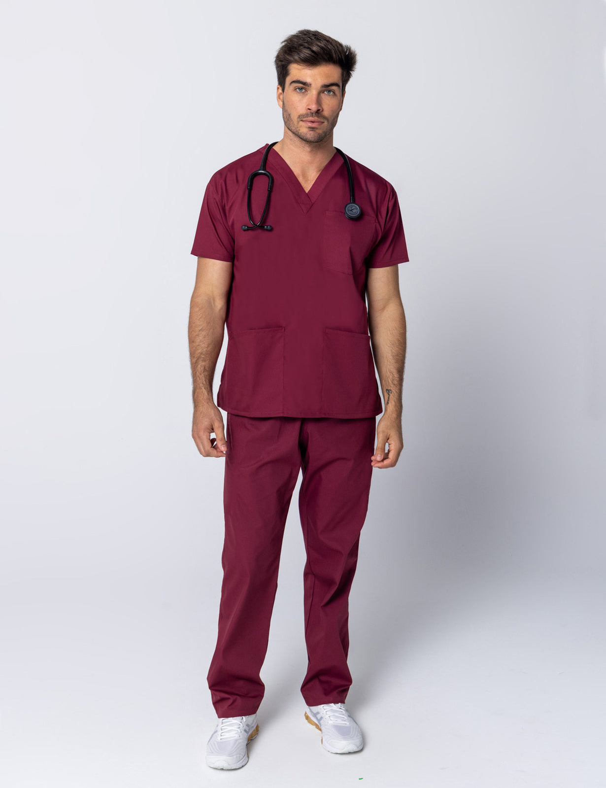 Bordo Likralı Scrubs Üniforma Takım